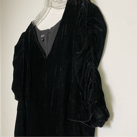 TALBOTS Black Velvet Ruched Sleeve Midi Fit & Flare Cocktail Dress LBD 16W - Picture 10 of 12
